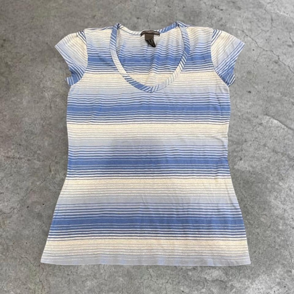⭐y2k blue and white‎ striped cap sleeve top small